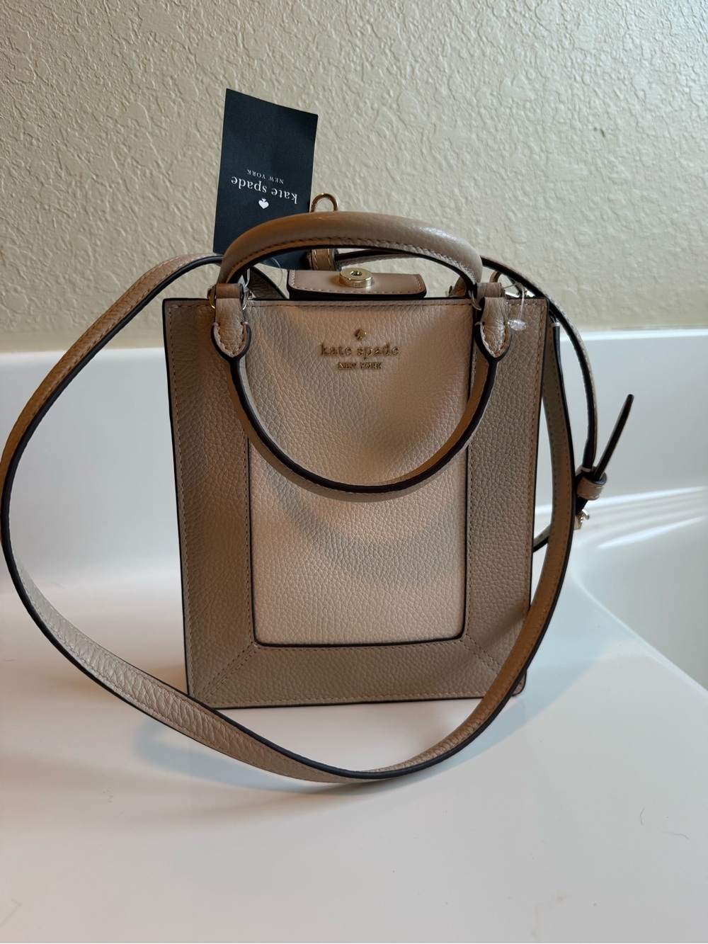 kate spade Taupe and Cream Pebbled Leather bag NWT